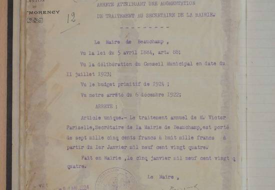 Augmentation de salaire du secrétaire de mairie