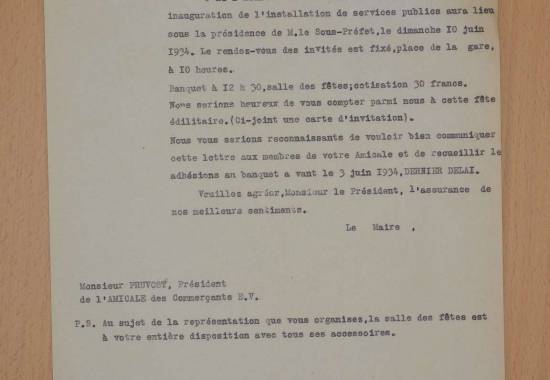 Lettre du maire au président de l'amicale des commerçants