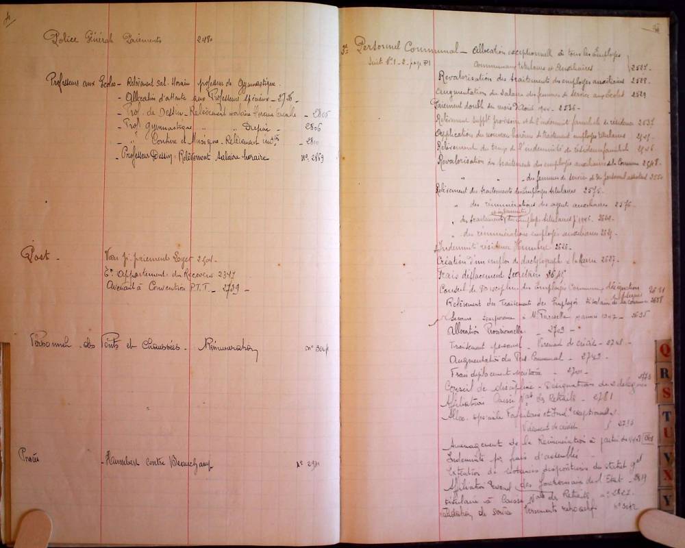 Délibérations 1938-1950  par ordre alphabétique des natures des délibérations